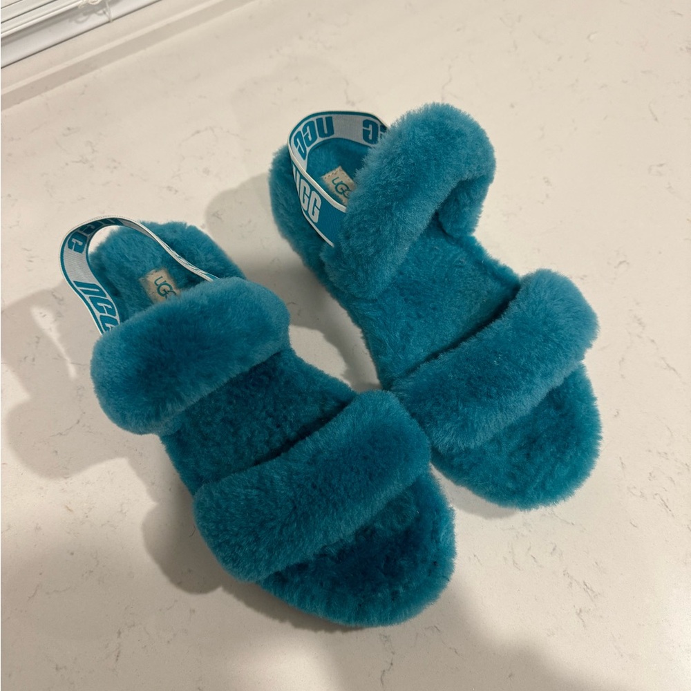 UGG Women's Teal Fluffy Slippers